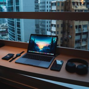 Laptop open on a desk ready for setup